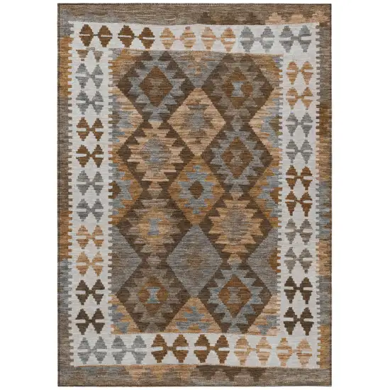 Copper Ivory And Gray Tribal Washable Indoor Outdoor Area Rug Photo 1