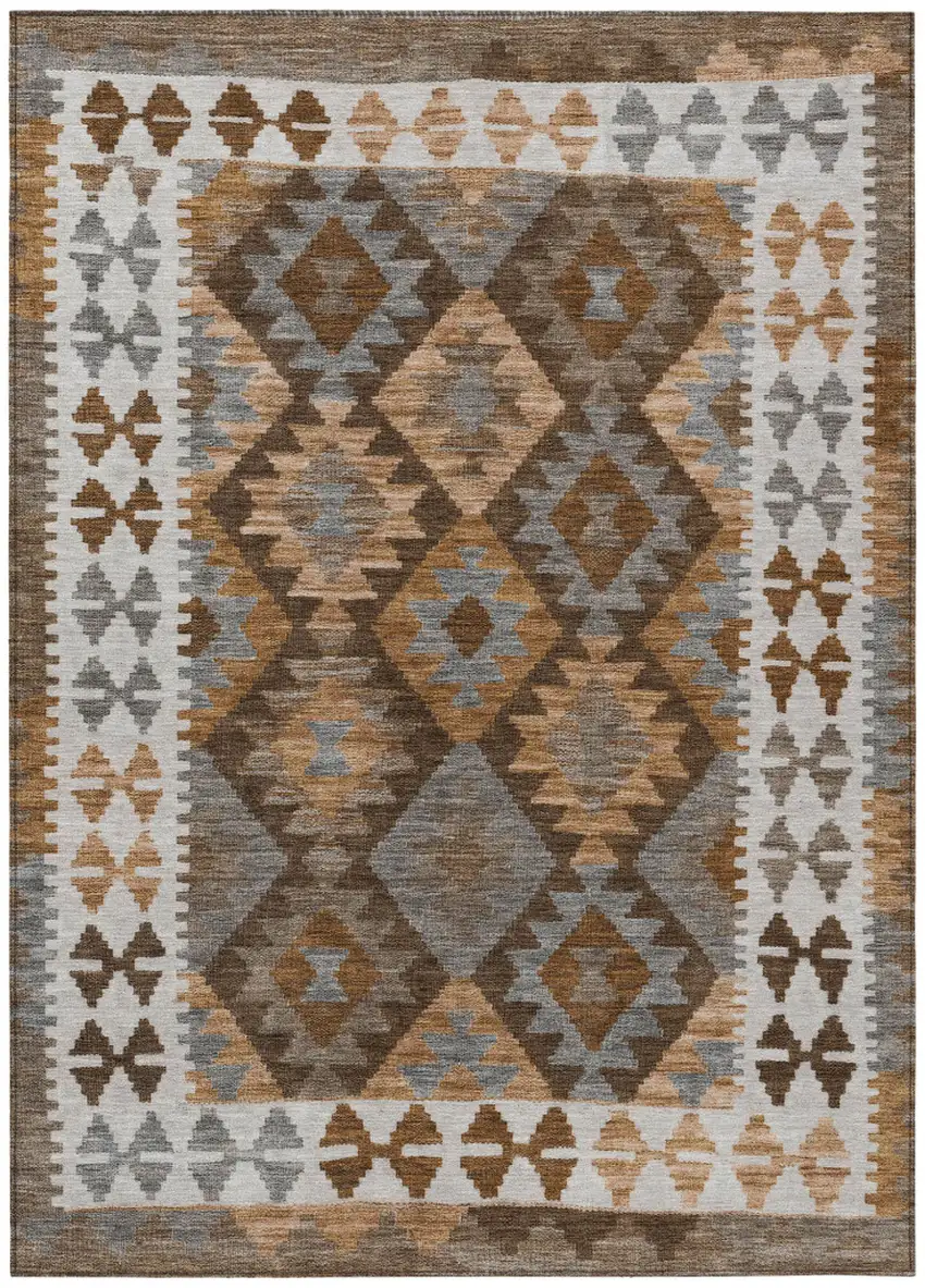 Copper Ivory And Gray Tribal Washable Indoor Outdoor Area Rug Photo 1