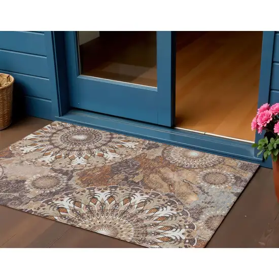 Copper Ivory And Khaki Paisley Washable Indoor Outdoor Area Rug Photo 1