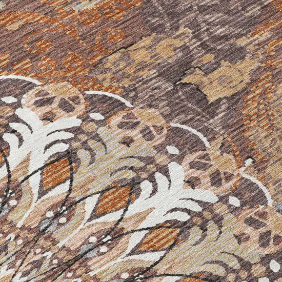 Copper Ivory And Khaki Paisley Washable Indoor Outdoor Area Rug Photo 8