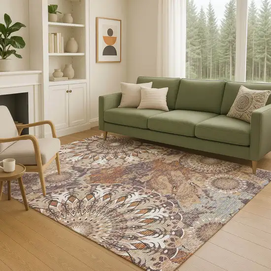 Copper Ivory And Khaki Paisley Washable Indoor Outdoor Area Rug Photo 9