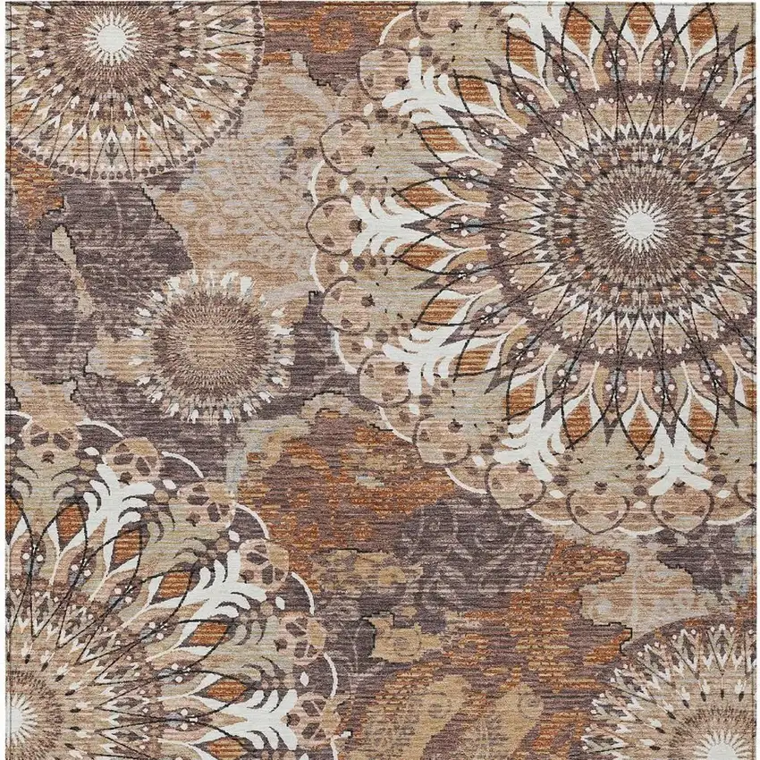 Copper Ivory And Khaki Paisley Washable Indoor Outdoor Area Rug Photo 6