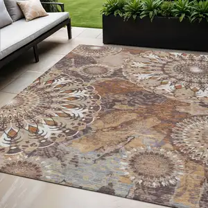Photo of Copper Ivory And Khaki Paisley Washable Indoor Outdoor Area Rug