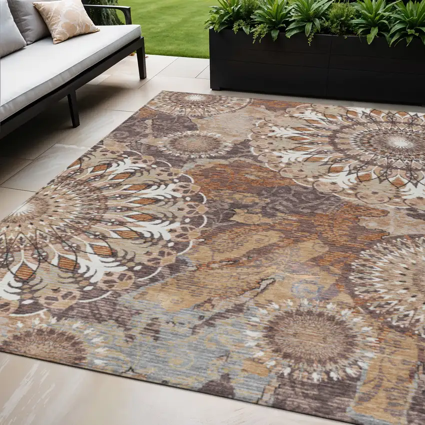 Copper Ivory And Khaki Paisley Washable Indoor Outdoor Area Rug Photo 1