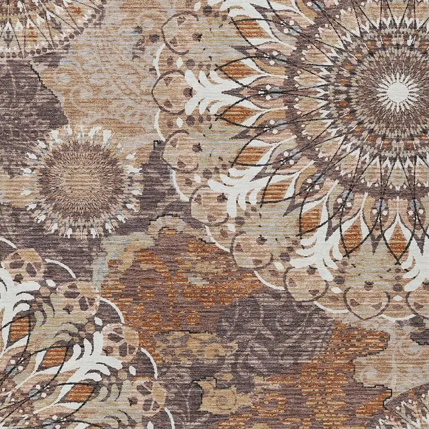 Copper Ivory And Khaki Paisley Washable Indoor Outdoor Area Rug Photo 7