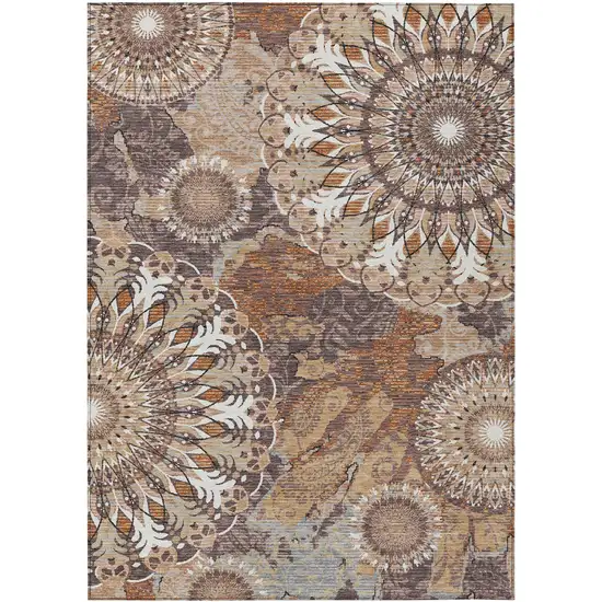 Copper Ivory And Khaki Paisley Washable Indoor Outdoor Area Rug Photo 2