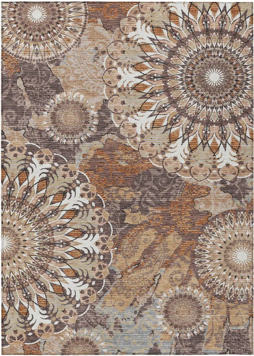 Copper Ivory And Khaki Paisley Washable Indoor Outdoor Area Rug Photo 2