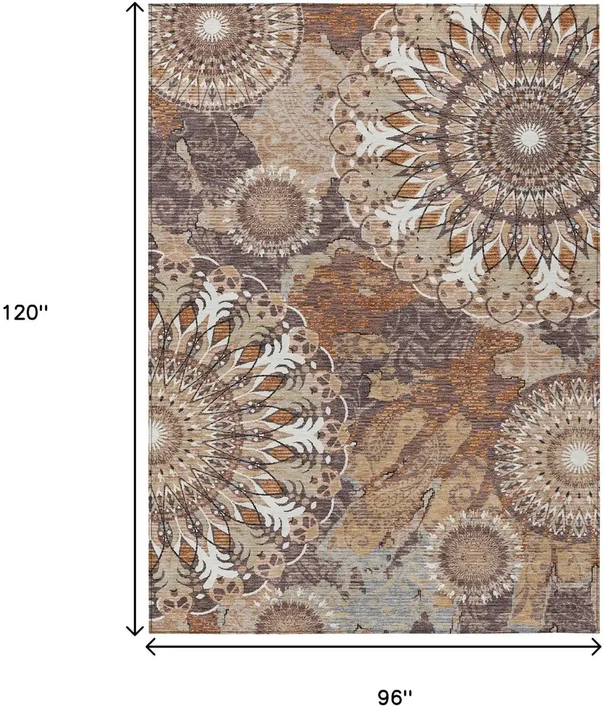 Copper Ivory And Khaki Paisley Washable Indoor Outdoor Area Rug Photo 3