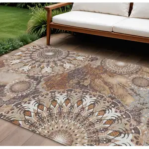Photo of Copper Ivory And Khaki Paisley Washable Indoor Outdoor Area Rug