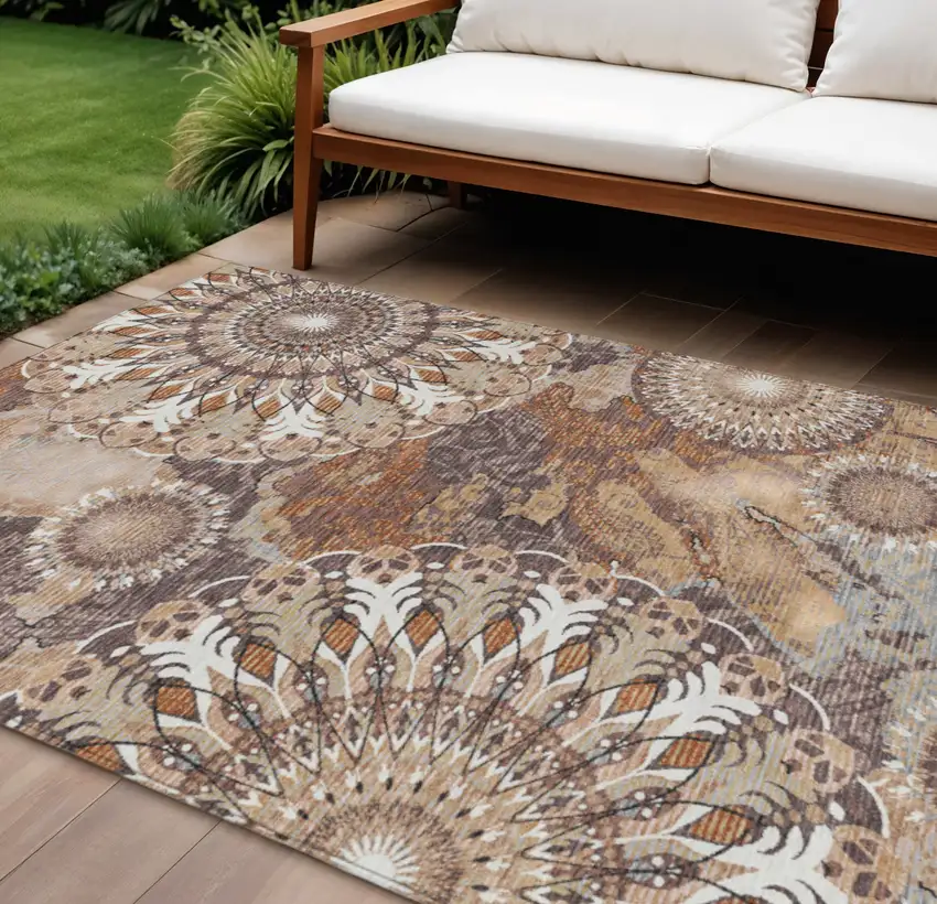Copper Ivory And Khaki Paisley Washable Indoor Outdoor Area Rug Photo 1