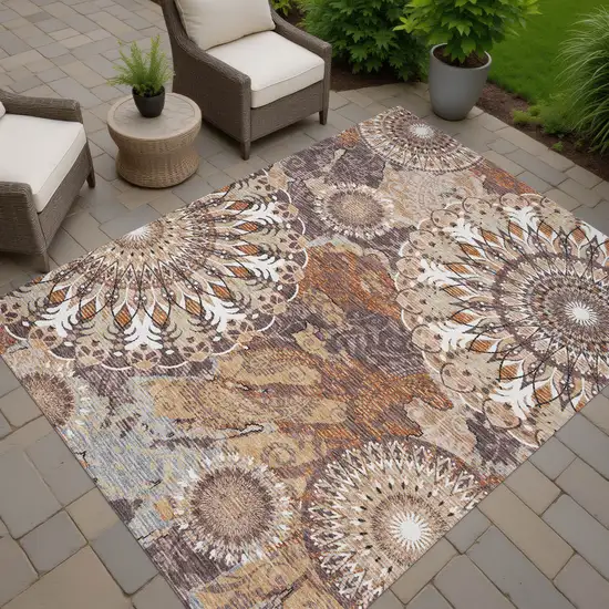Copper Ivory And Khaki Paisley Washable Indoor Outdoor Area Rug Photo 7
