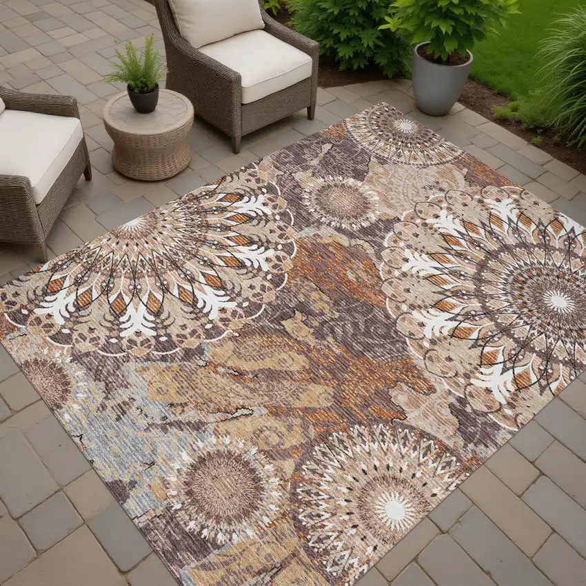 Copper Ivory And Khaki Paisley Washable Indoor Outdoor Area Rug Photo 7