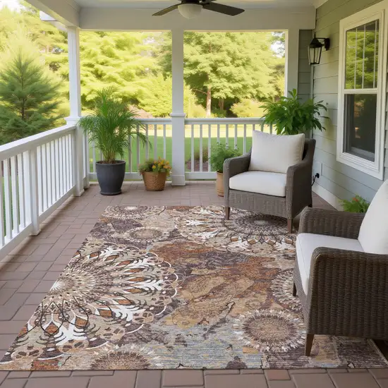 Copper Ivory And Khaki Paisley Washable Indoor Outdoor Area Rug Photo 9