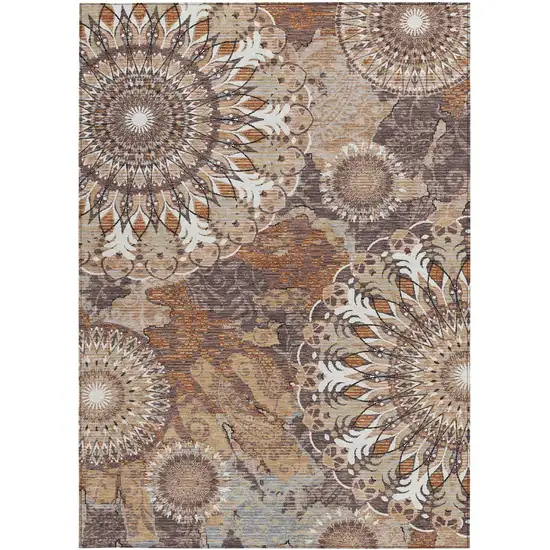 Copper Ivory And Khaki Paisley Washable Indoor Outdoor Area Rug Photo 4