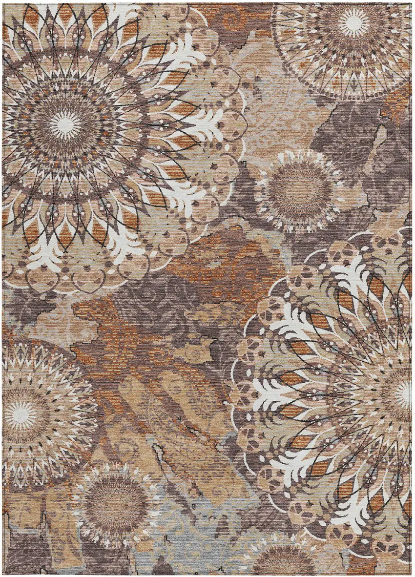 Copper Ivory And Khaki Paisley Washable Indoor Outdoor Area Rug Photo 4