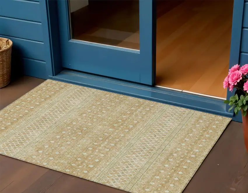 Copper Ivory And Olive Green Tribal Washable Indoor Outdoor Area Rug Photo 1