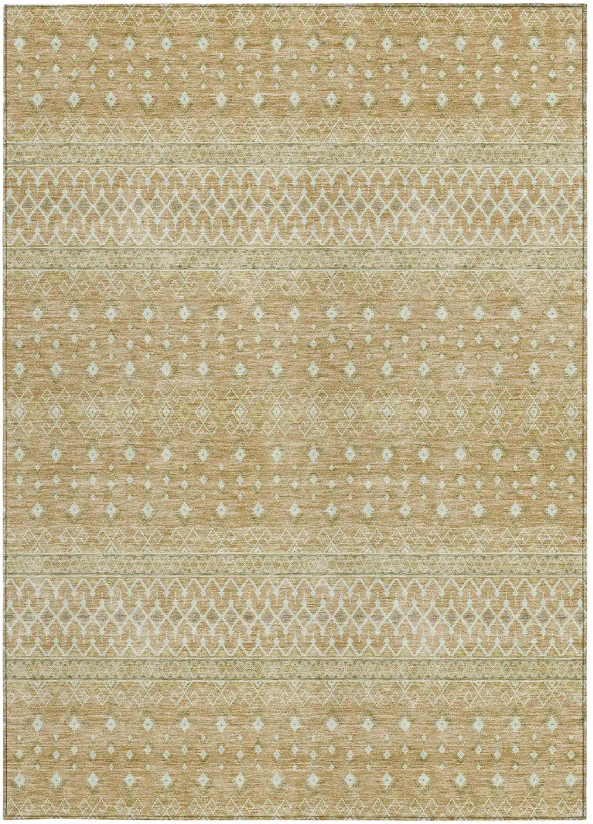 Copper Ivory And Olive Green Tribal Washable Indoor Outdoor Area Rug Photo 5