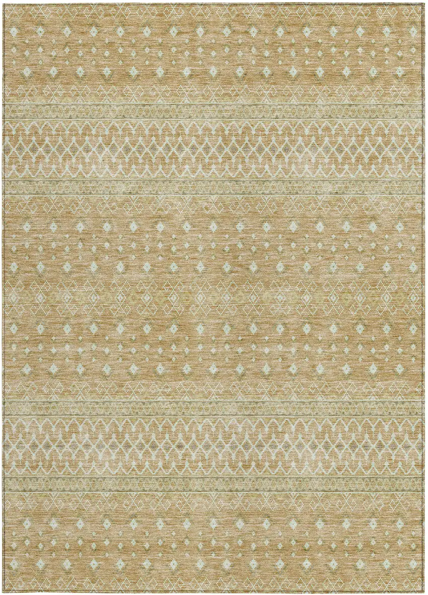Copper Ivory And Olive Green Tribal Washable Indoor Outdoor Area Rug Photo 5