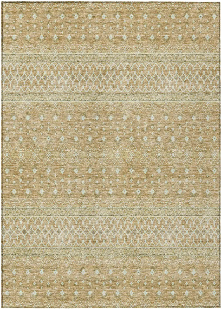 Copper Ivory And Olive Green Tribal Washable Indoor Outdoor Area Rug Photo 1