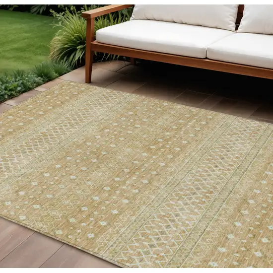 Copper Ivory And Olive Green Tribal Washable Indoor Outdoor Area Rug Photo 1