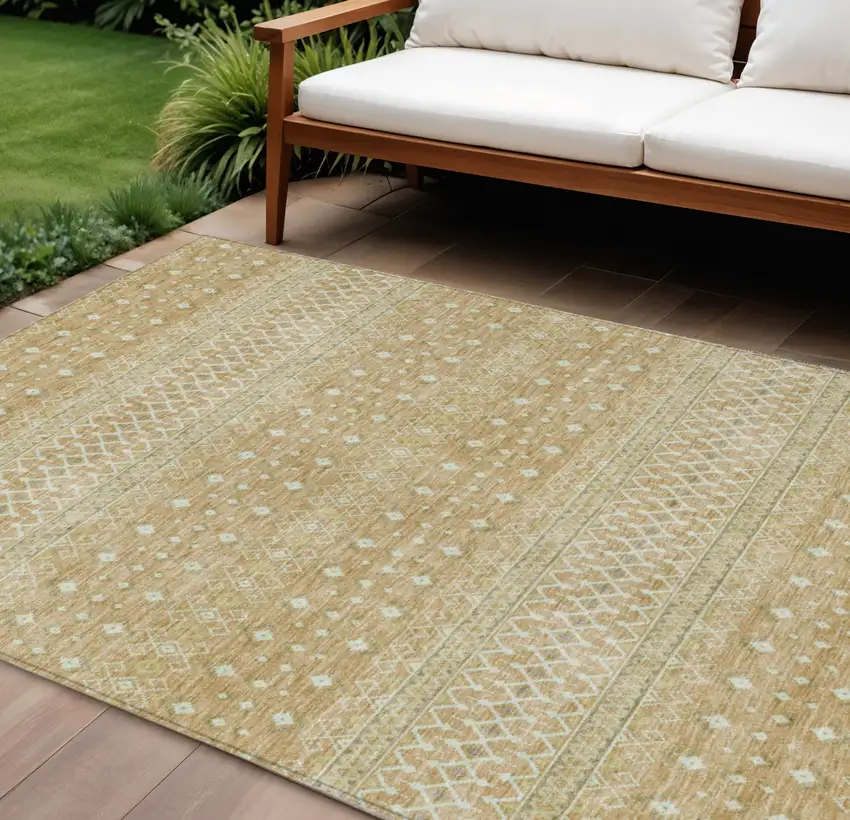 Copper Ivory And Olive Green Tribal Washable Indoor Outdoor Area Rug Photo 1