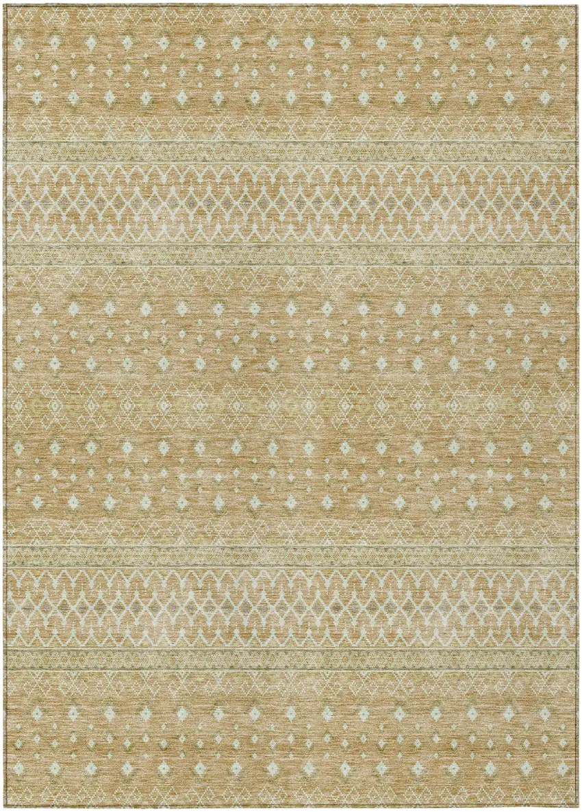 Copper Ivory And Olive Green Tribal Washable Indoor Outdoor Area Rug Photo 1