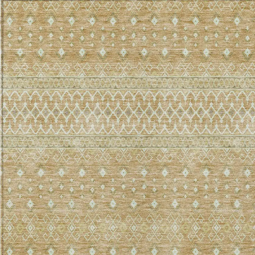 Copper Ivory And Olive Green Tribal Washable Indoor Outdoor Area Rug Photo 4