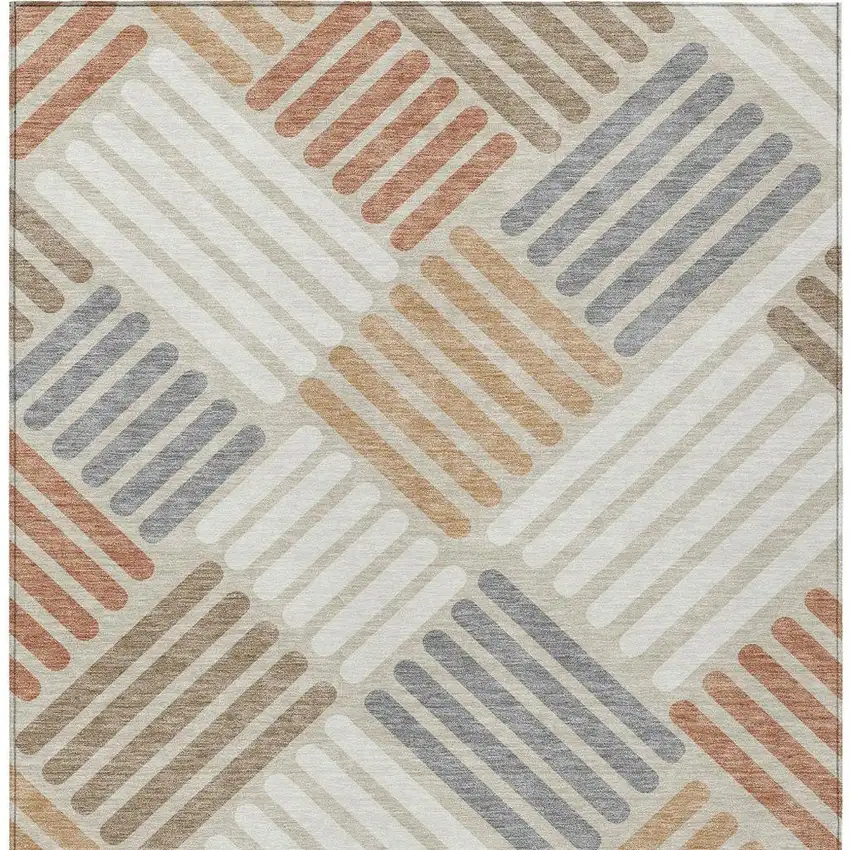 Copper Ivory And Rust Geometric Washable Indoor Outdoor Area Rug Photo 4
