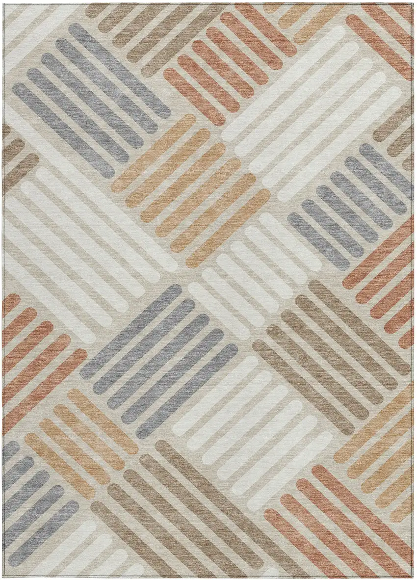 Copper Ivory And Rust Geometric Washable Indoor Outdoor Area Rug Photo 5