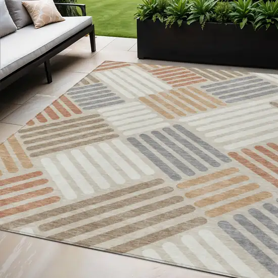 Copper Ivory And Rust Geometric Washable Indoor Outdoor Area Rug Photo 1