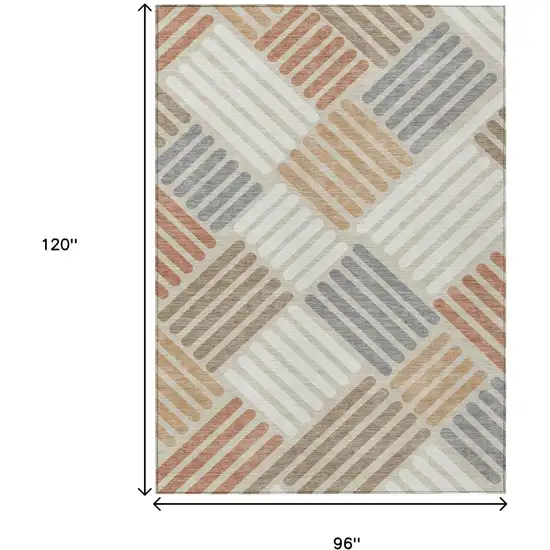 Copper Ivory And Rust Geometric Washable Indoor Outdoor Area Rug Photo 3