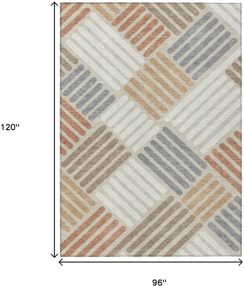 Copper Ivory And Rust Geometric Washable Indoor Outdoor Area Rug Photo 3