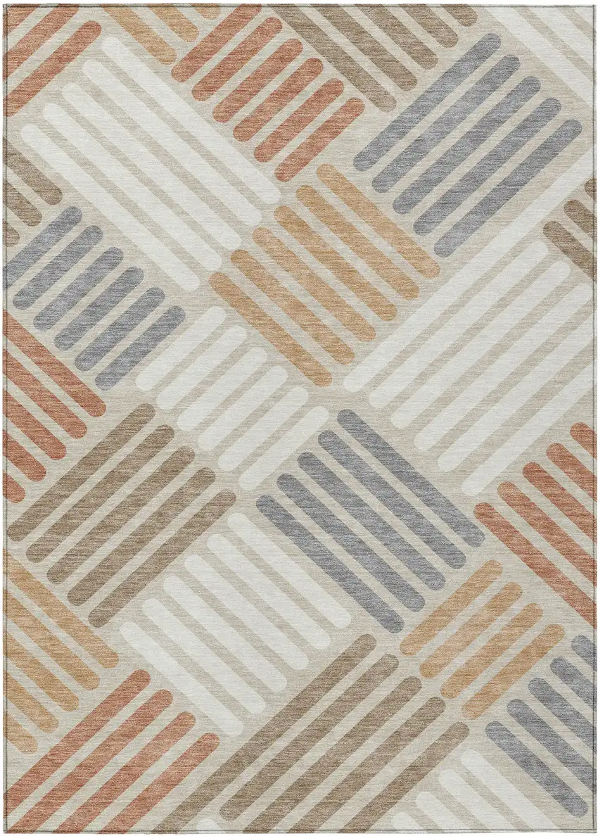 Copper Ivory And Rust Geometric Washable Indoor Outdoor Area Rug Photo 2