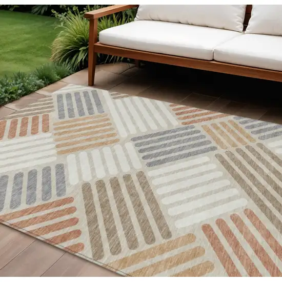 Copper Ivory And Rust Geometric Washable Indoor Outdoor Area Rug Photo 1