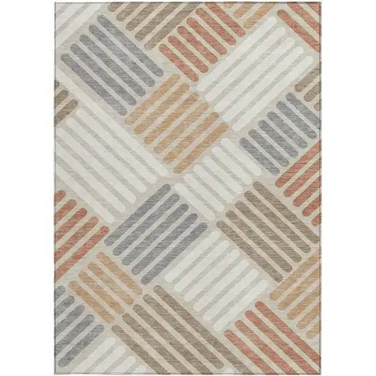 Copper Ivory And Rust Geometric Washable Indoor Outdoor Area Rug Photo 5