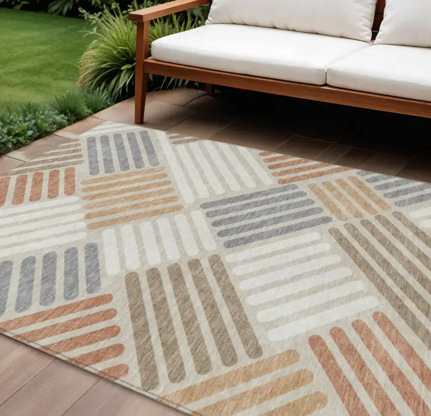 Copper Ivory And Rust Geometric Washable Indoor Outdoor Area Rug Photo 1