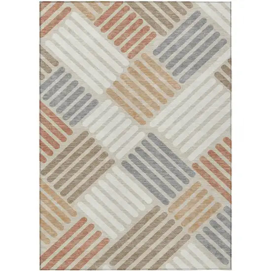 Copper Ivory And Rust Geometric Washable Indoor Outdoor Area Rug Photo 2