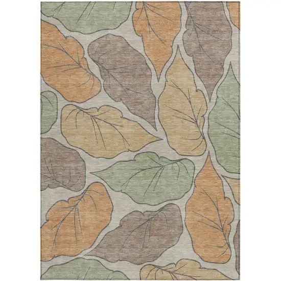 Copper Ivory And Sage Botanical Leaves Washable Indoor Outdoor Area Rug Photo 4