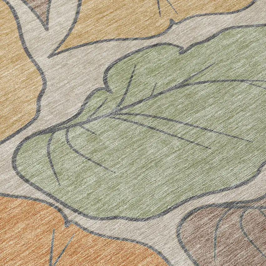 Copper Ivory And Sage Botanical Leaves Washable Indoor Outdoor Area Rug Photo 6