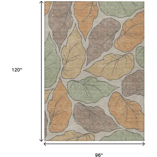 Copper Ivory And Sage Botanical Leaves Washable Indoor Outdoor Area Rug Photo 3