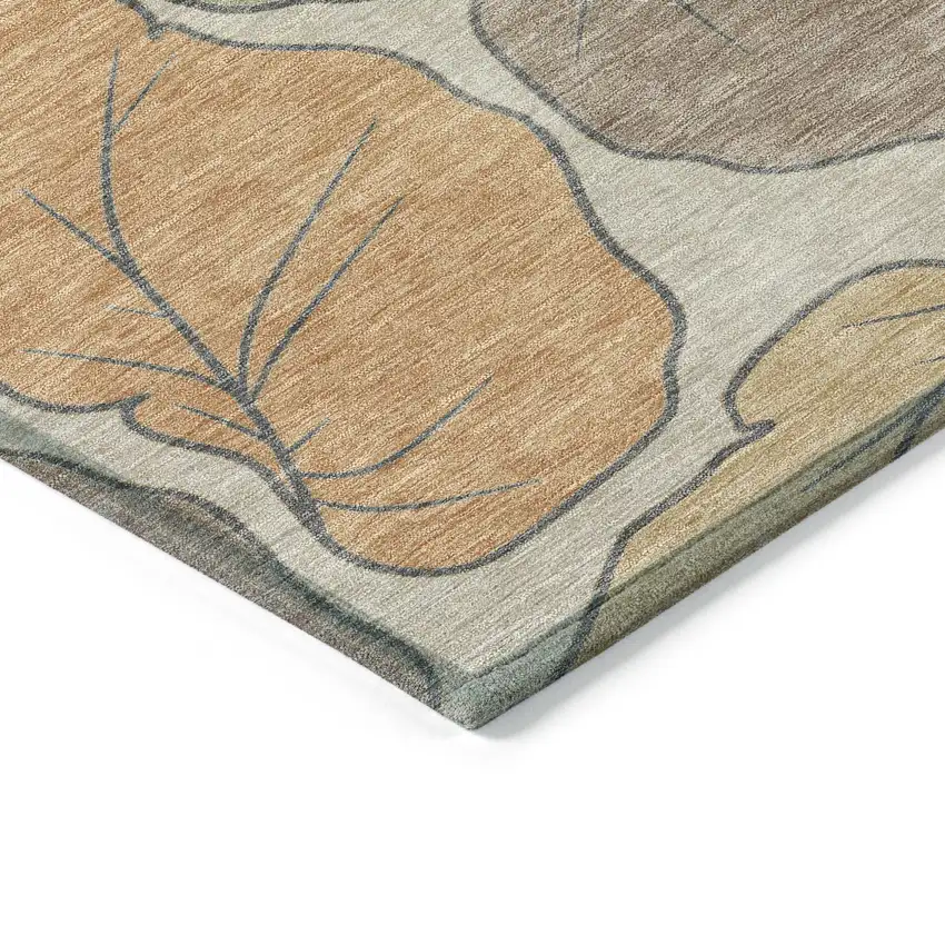 Copper Ivory And Sage Botanical Leaves Washable Indoor Outdoor Area Rug Photo 4