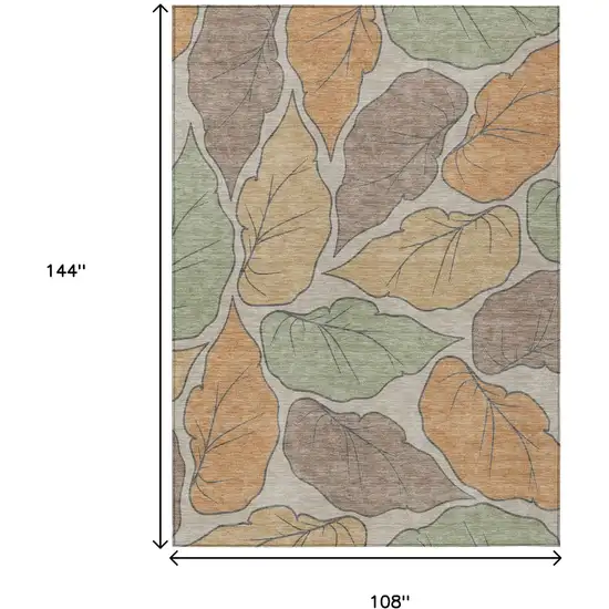 Copper Ivory And Sage Botanical Leaves Washable Indoor Outdoor Area Rug Photo 3