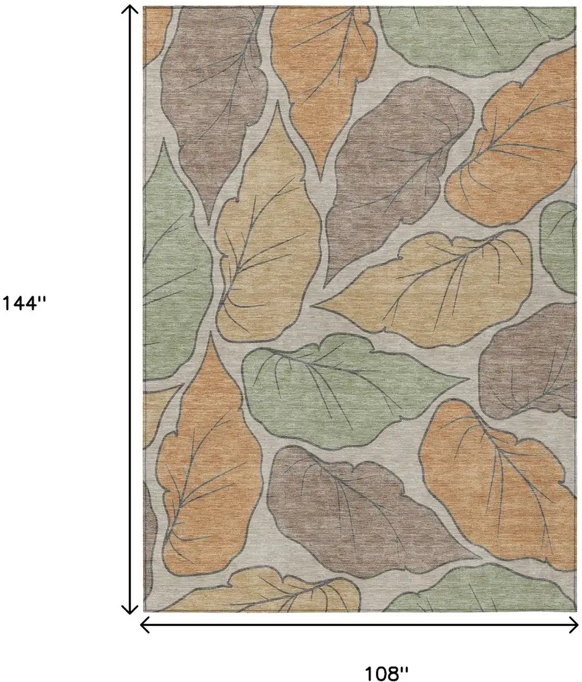 Copper Ivory And Sage Botanical Leaves Washable Indoor Outdoor Area Rug Photo 3