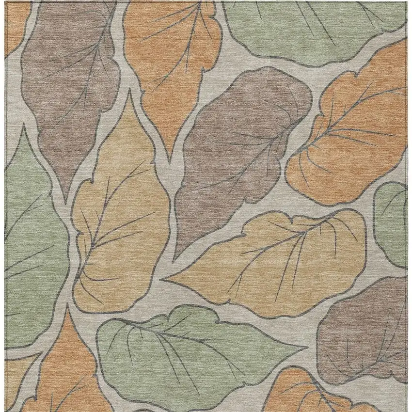 Copper Ivory And Sage Botanical Leaves Washable Indoor Outdoor Area Rug Photo 3