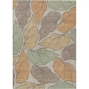 Photo of Copper Ivory And Sage Botanical Leaves Washable Indoor Outdoor Area Rug