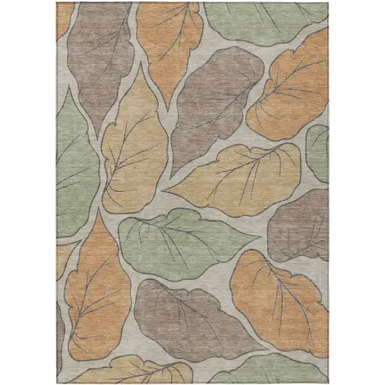 Copper Ivory And Sage Botanical Leaves Washable Indoor Outdoor Area Rug Photo 1