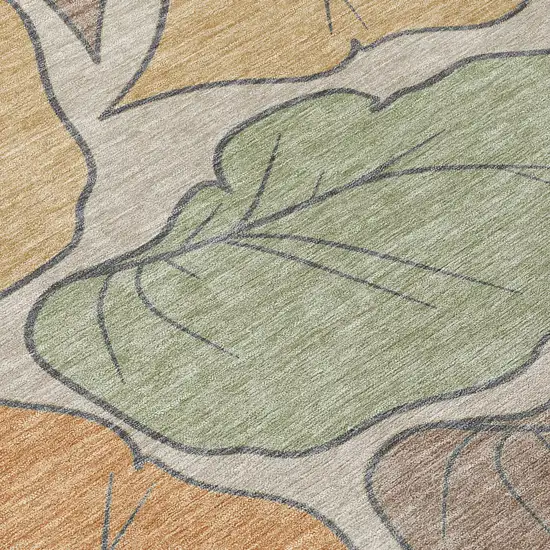 Copper Ivory And Sage Botanical Leaves Washable Indoor Outdoor Area Rug Photo 4