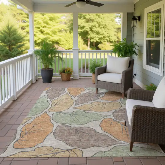 Copper Ivory And Sage Botanical Leaves Washable Indoor Outdoor Area Rug Photo 9