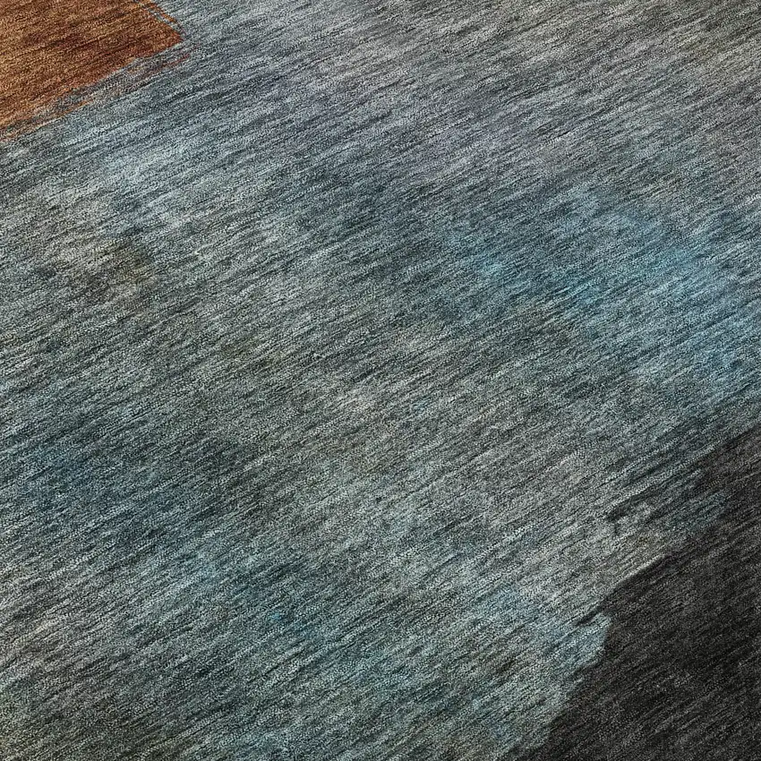 Copper Ivory And Teal Abstract Washable Area Rug With UV Protection Photo 7