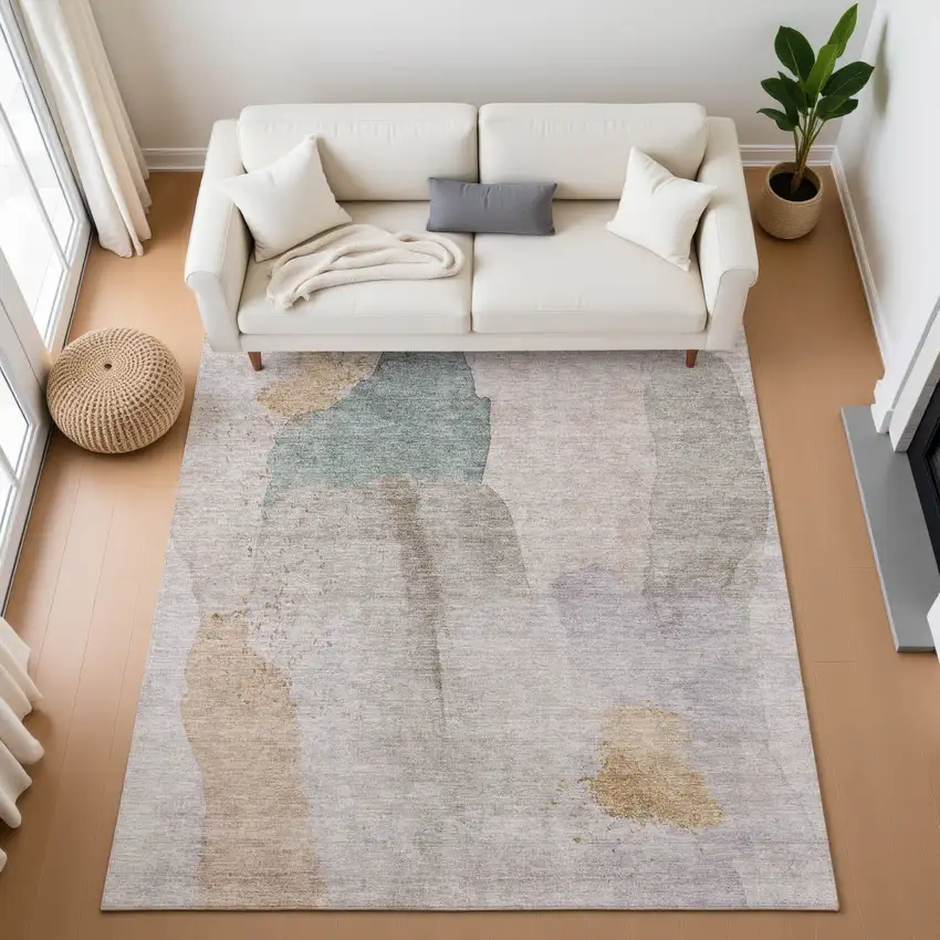 Copper Lavender And Beige Abstract Washable Area Rug With UV Protection Photo 5